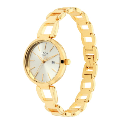 Titan Raga Viva Golden Dial Analogue with Date Metal Strap Watch for Women