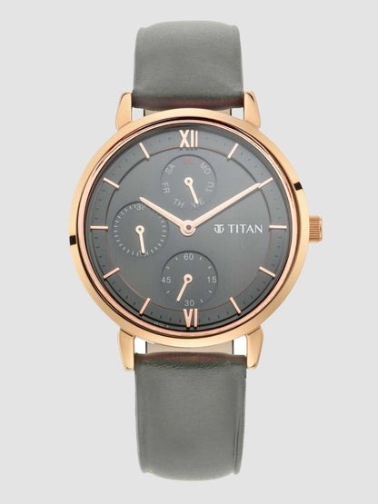 Titan Women's Regal: Roman Numeral Grey Dial & Leather Strap Watch