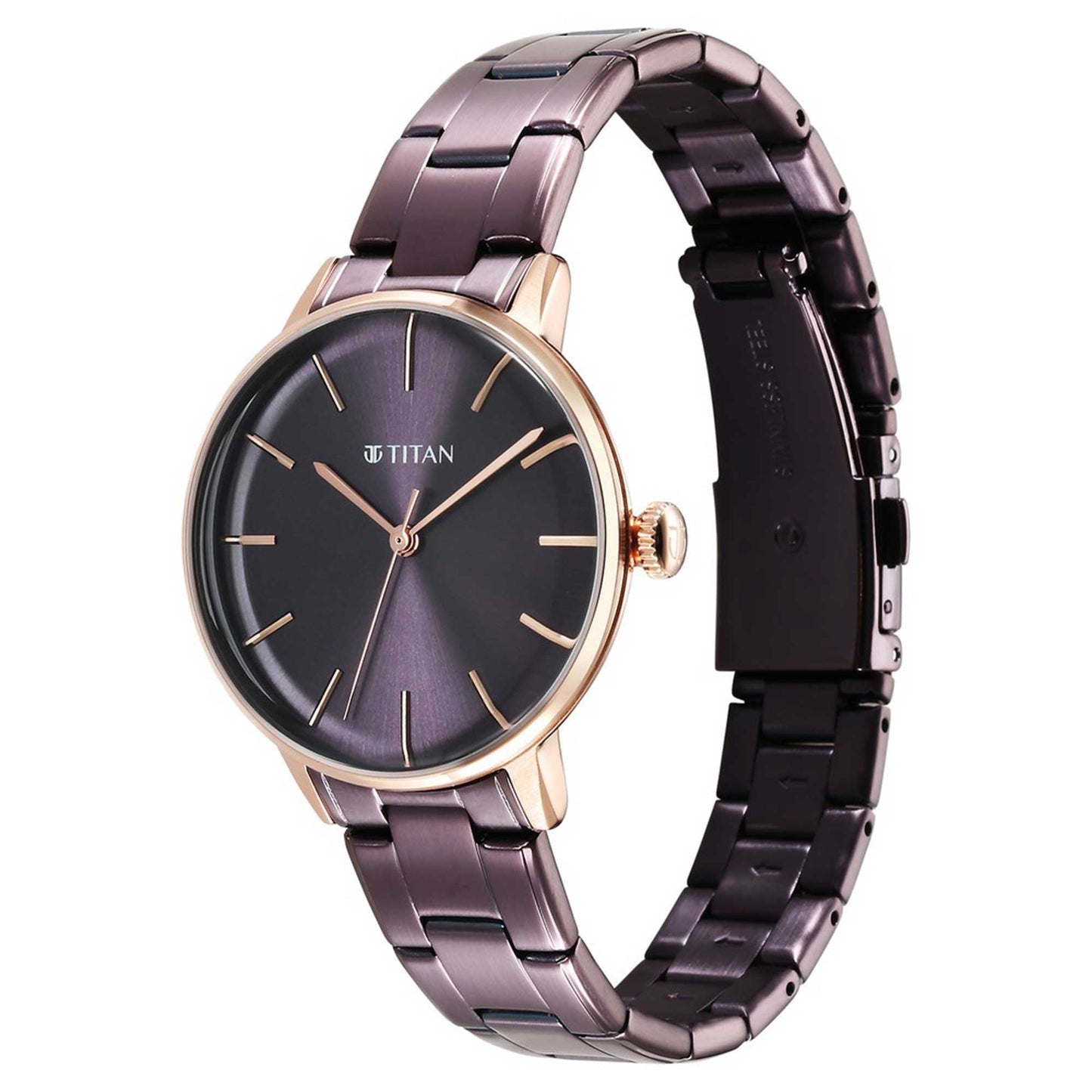 Titan TGIF Quartz Analogue Brown Dial Purple Stainless Steel Strap Watch for Women