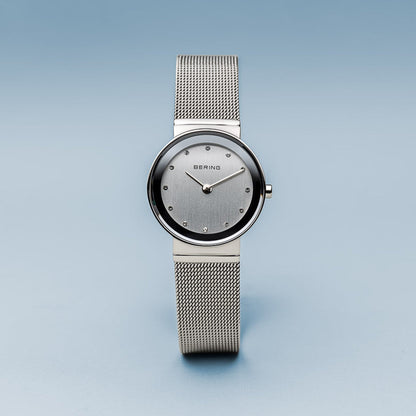 Bering Classic Polished Silver Mesh Swarovski Watch