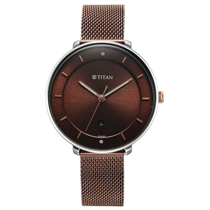 Titan Noir Brown Dial Analogue Stainless Steel Strap Watch for Women