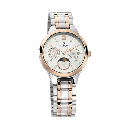 Titan Workwear White Moonphase Stainless Steel Strap watch for Women