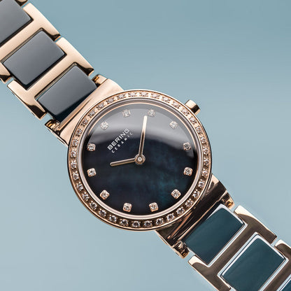 Bering Ceramic Polished Rose Gold Black Watch