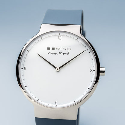 Bering Max René Polished Silver Blue Silicone Watch