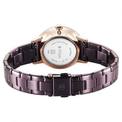 Titan TGIF Quartz Analogue Brown Dial Purple Stainless Steel Strap Watch for Women