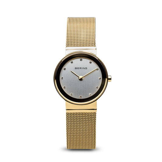 Bering Classic Polished Gold Mesh Swarovski Watch