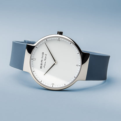 Bering Max René Polished Silver Blue Silicone Watch