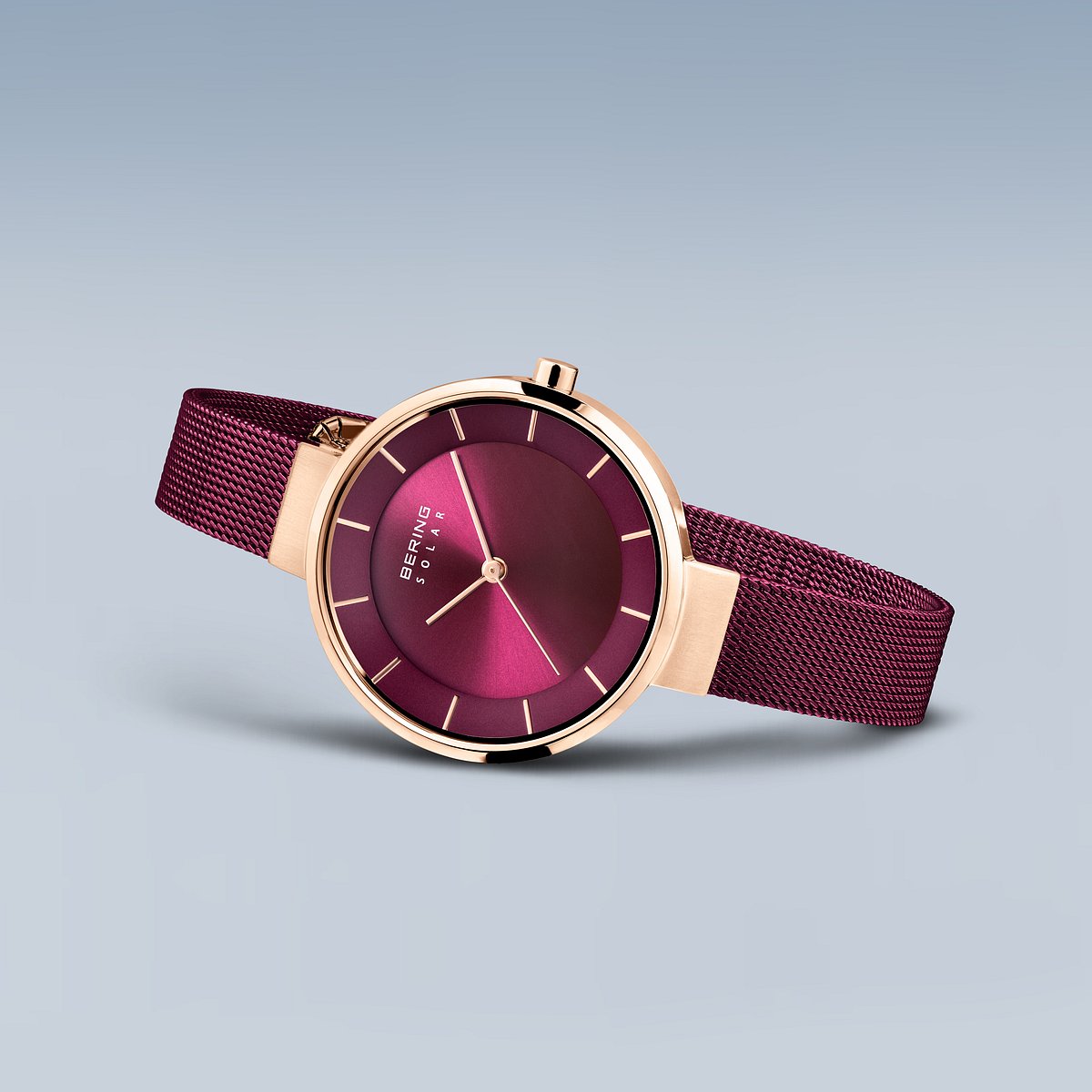 Bering Solar 31mm Rose Gold Purple Milanese Strap Watch