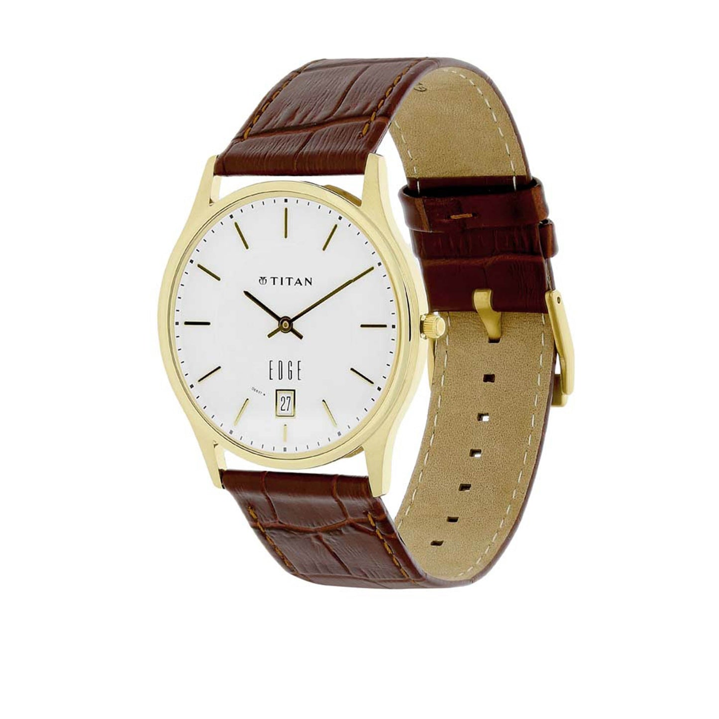 Titan Edge White Dial Analogue with Date Leather Strap Watch for Men