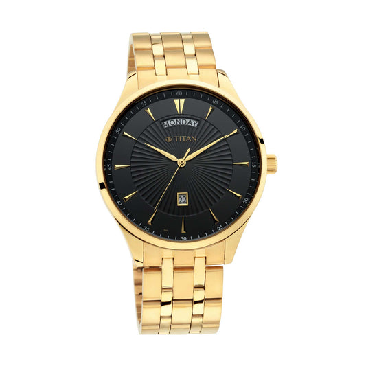 Titan Regalia Opulent Black Dial Analogue with Day and Date Stainless Steel Strap watch for Men