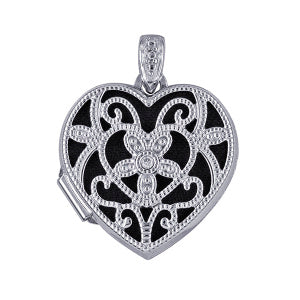 P38 – S/S 18mm Diamond Set Filigree Heart Locket