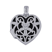 P38 – S/S 18mm Diamond Set Filigree Heart Locket