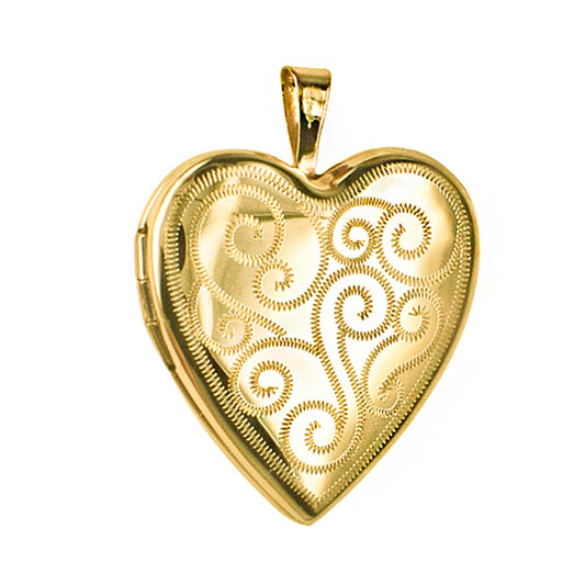 P26 – 9Y 20mm All Over Scroll Pattern Heart Locket $2665